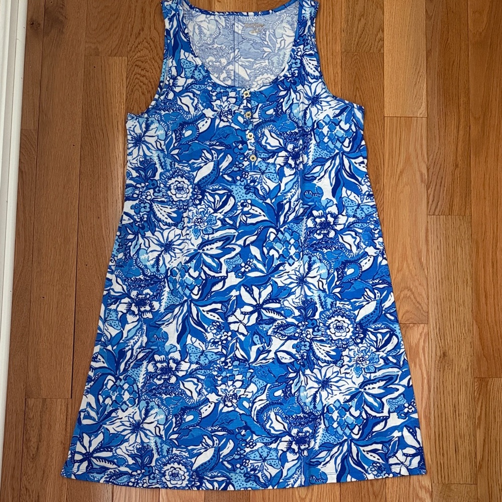NWOT Lilly Pulitzer Blue and White Floral Lela Henley Dress - Picture 4 of 7